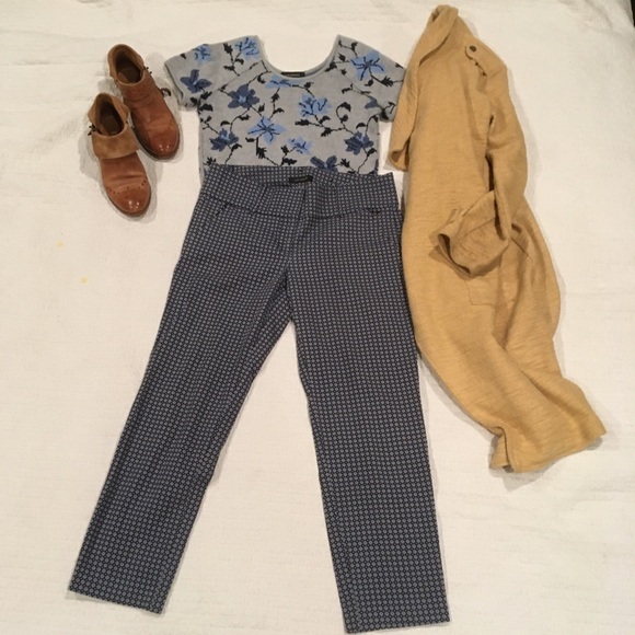 Ann Taylor Navy Pattern Trousers Stretch - Picture 2 of 16